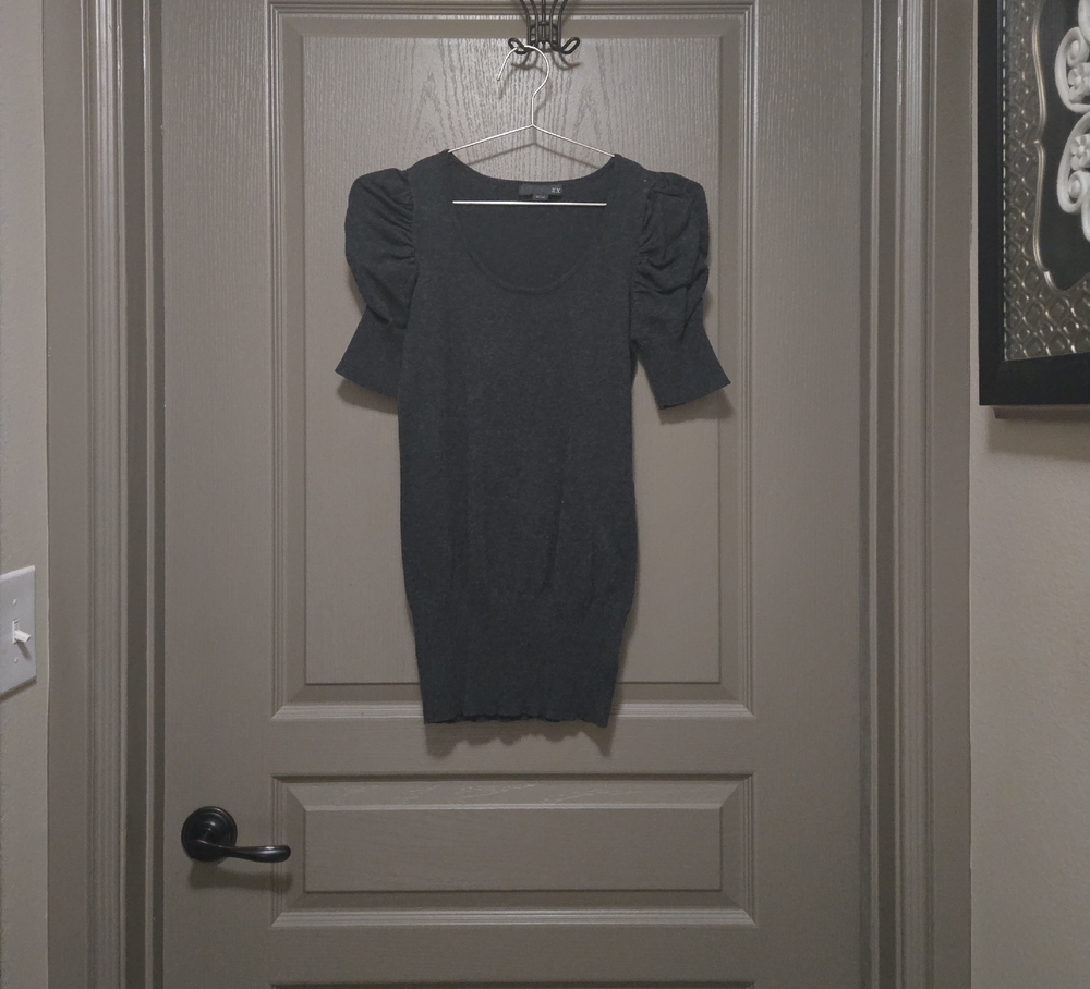 Gray Puff Sleeve Bodycon Sweater